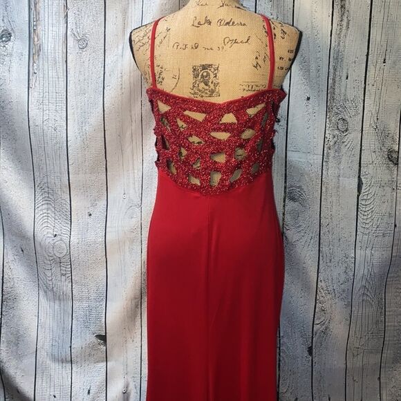 Fanny USA Long Beaded Cut Out Back Red Evening Dress Women size XL - Picture 9 of 16